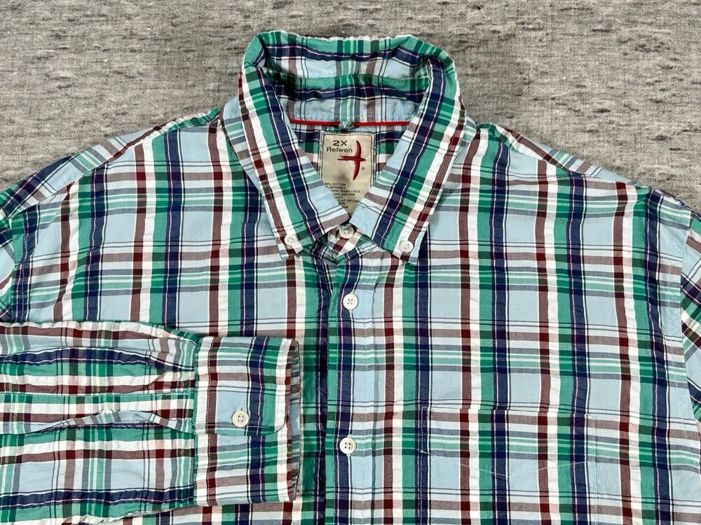 Relwen Shirt Mens XXL Plaid Long Sleeve Stretch Cotton Casual Button-Down